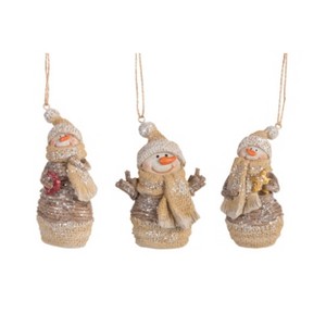Transpac Resin Burlap Scarf Snowman Ornament Set of 3 Christmas Home Decorations - 1 of 1