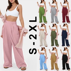 Women's Long Straight Wide Leg Pants Casual Loose High Waist Trousers - 1 of 3