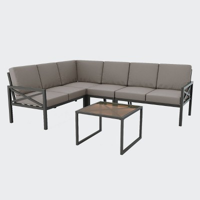Leisure Made Blakely 5pc Aluminum Sectional in Gray Fabric