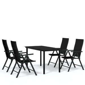 vidaXL Patio Dining Set Outdoor Dining Set Garden Table and Chair Set Black - 55.1" Table Length 4 Items - 1 of 4