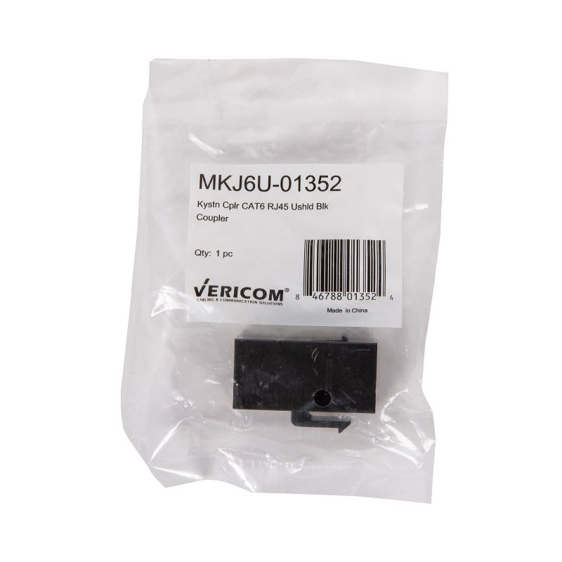 Vericom® VGC™ Series CAT-6 UTP RJ45 Keystone Coupler, Unshielded, Black, 5 of 11