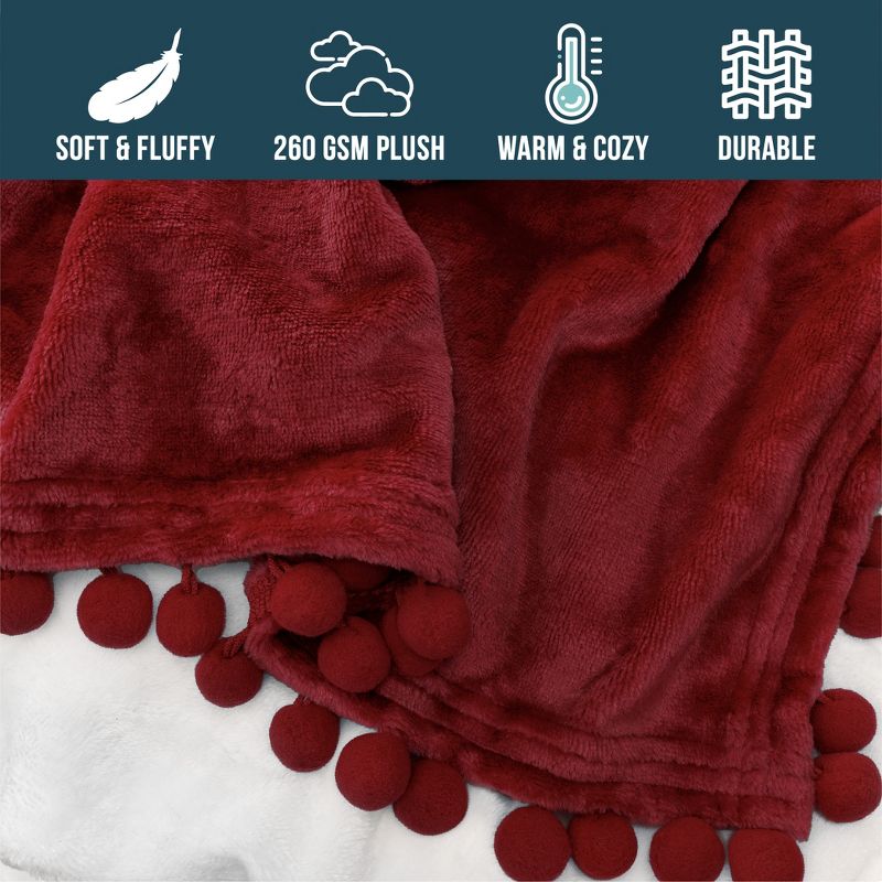 PAVILIA Fleece Pom Pom Blanket Throw for Sofa Bed, Soft Lightweight Pompom Fringe Blanket for Couch, 4 of 8
