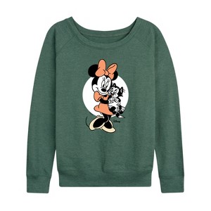 Women's - Disney Classics - Minnie And Figaro Lightweight French Terry Wide Neck Long Sleeve Shirt - 1 of 4