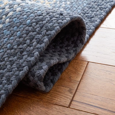 Dark Grey and Blue Braided Cotton Reversible Area Rug