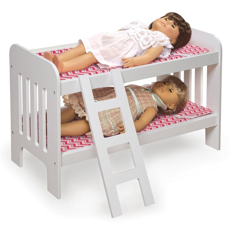 Badger Basket Doll Bunk Bed with Bedding and Ladder &#8211; White/Pink/Chevron, 3 of 4