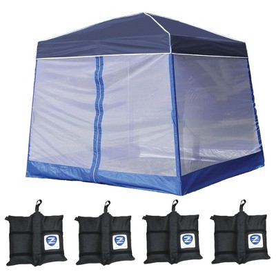 Z-Shade 10' x 10' Angled Leg Instant Navy Blue Canopy with Screen and Weights