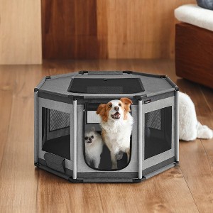 Large Dog Playpen 44.1 x 44.1 x 24.4 Inches - Octagon Dog Crate with PVC Frame, Oxford Fabric Fence, Breathable Mesh, Double Openings - 1 of 4