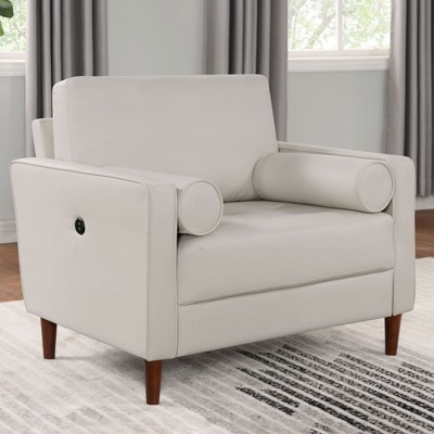 NicBex Couches for Living Room 1pc Modern Sofa Chair Armchair Only Leatherette Upholstered Sofa with Pillows, Off-White