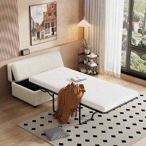 TiramisuBest Twin Size Folding Ottoman Sleeper sofa with Mattress Convertible Guest Bed - 1 of 4