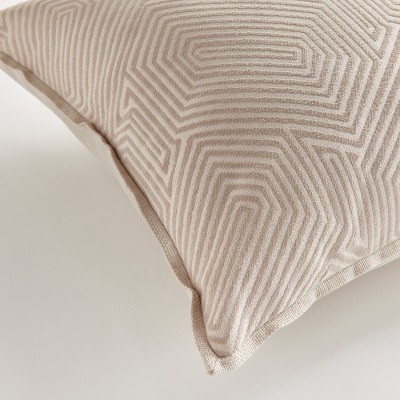 Beige Geometric Jacquard 24" Square Indoor/Outdoor Pillow