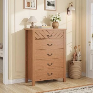 Farmhouse 5 Dresser for Bedroom, 45.2" Tall Dresser, Vertical Drawer with Storage Freestanding, Wooden Closet Storage Chest for Bedroom - 1 of 4