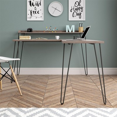 Haven Distressed Gray Oak L-Shaped Computer Desk with Riser