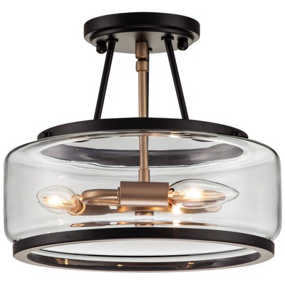 LLHZSY 3-Light Industrial-style Black Lantern Glass Semi Flush Mount Ceiling Lights Fixture- Black