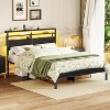Furnulem Queen Bed Frame with Headboard 2 Fabric Drawers Bed Frame Featuring LED Lights Built-in Charging Station Storage No Box Spring Needed - 4 of 4