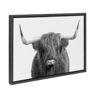 Black and White Highland Cow Canvas Portrait with Polystyrene Frame