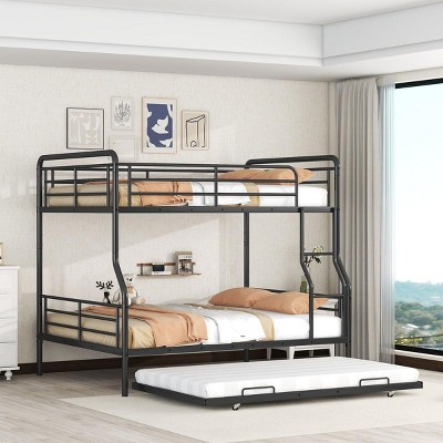 Streamdale Full XL Over Queen Metal Bunk Bed with Twin Size Trundle, Black