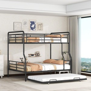 Streamdale Full XL Over Queen Metal Bunk Bed with Twin Size Trundle, Black - 1 of 4