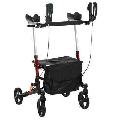 HOMCOM Adjustable Aluminum Upright Rollator Walker for Seniors, Medical Walker Wheelchair with Bag Armrest