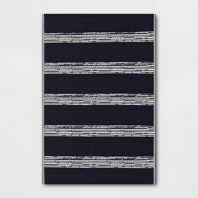 Photo 1 of 4 x 6 Outdoor Rug Dark Navy Stripe - Room Essentials