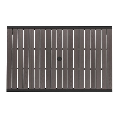 Lark 48" Rectangular Steel and Gray Faux Teak Outdoor Dining Table