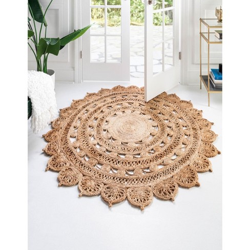 Indian Hand Braided Jute And Cotton shops Fringe Round Area Rag Rug