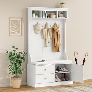 Fontoi Hall Trees, Hall Tree with Bench and Shoe Storage, Mud Room Bench with 7 Hooks for Entryway Home Office, Black, 15.7"*70.9"*40.1" - 1 of 4