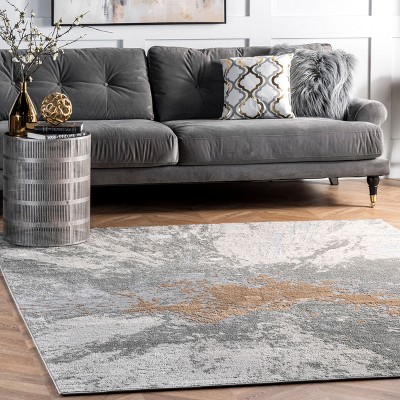 Silver Abstract Rectangular Synthetic Easy Care Rug 2' x 3'