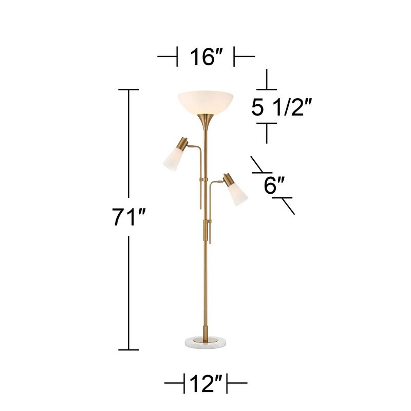 Possini Euro Design Modern Torchiere Floor Lamp with Side Lights 71" Tall Warm Gold Frosted Glass Shade for Living Room House, 4 of 10