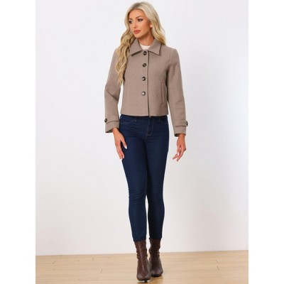 Allegra K Women's Turn Down Collar Long Sleeve Single Breasted Winter Pea Coat X-Large Dark Beige — фото 3