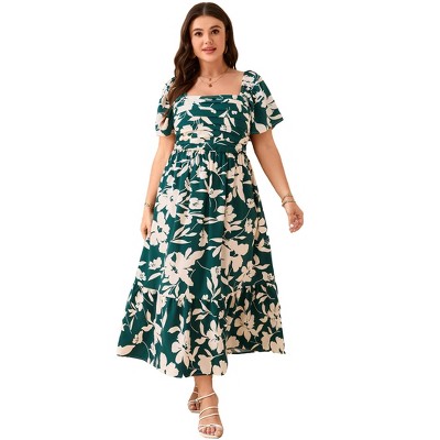 Plus Size Women's Dress Floral V Neck Casual Dress Button Down Pocket Mini Dress