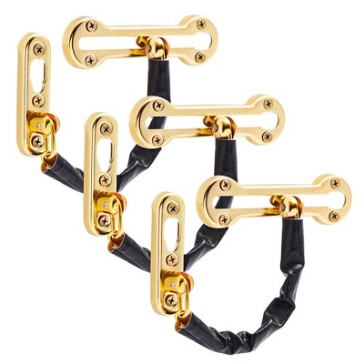 Built Industrial 3-Pack Stainless Steel Chain Door Lock with Faux Leather Chain Sleeve, 7.2-Inch Slide-Type Safety Chain Locks, Gold