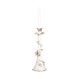 Vintage Metal Candle Holder with Accent Flowers, 14" Tall, Rustic White Finish, Home Decor, Large Size - 1 of 4