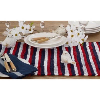 Patriotic Striped Cotton Table Runner with Fringed Edges
