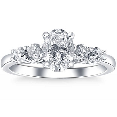 Pompeii3 1 1/2Ct TW Oval Cut Engagement Ring 14k White Gold Lab Created