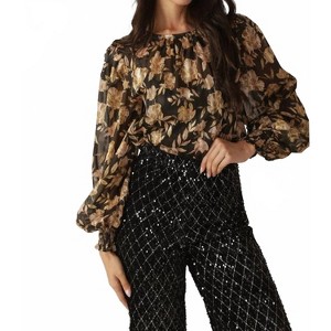 Women's Vee Woven Gold Floral Blouse - FLYING TOMATO - 1 of 4