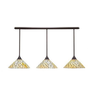 Toltec Lighting Stem 3 - Light Chandelier in  Dark Granite with 16" Sandhill Art Glass Shade
