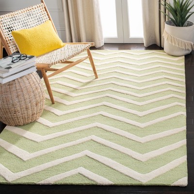 Hand-Tufted Green and Ivory Wool Chevron Area Rug, 4' x 6'