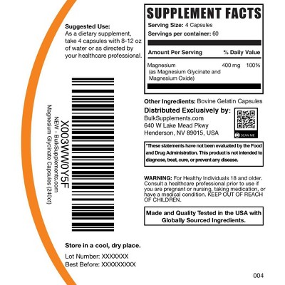 BulkSupplements Magnesium Glycinate Capsules