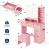 Vanity Desk with Large HD Mirror,Pink Wooden Makeup Vanity Set with LED Lighted Mirror & Power Outlet, Vanity Desk with Storage Stool - 2 of 4