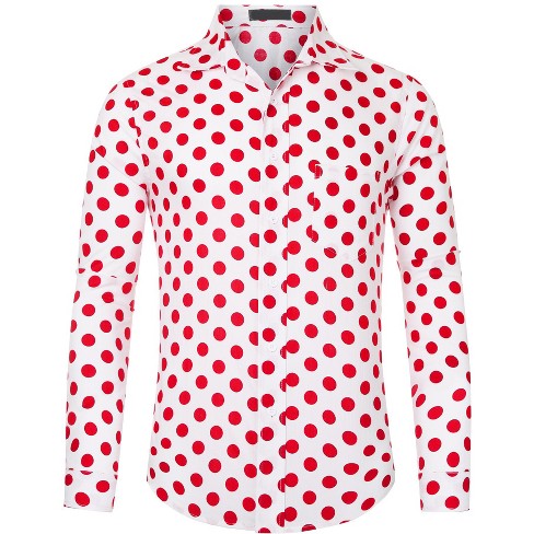 Mens Retro Polka Dot Long Sleeve Button Down Shirt Slim Fit Shirt Tee Blouse  Top