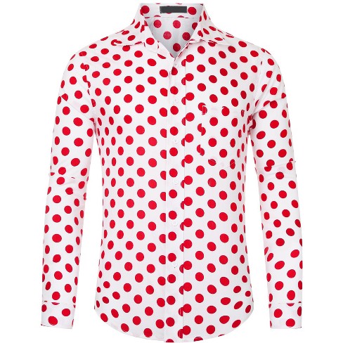 Lars Amadeus Men's Button Down Long Sleeve Casual Business Polka Dots Shirt  Red Small : Target
