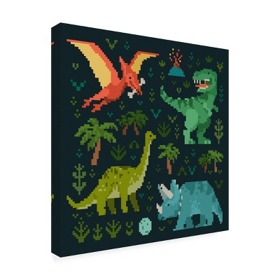 Pixel Dinosaur Entertainment Canvas Art in Dark Green and Red