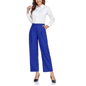 Women's Wide Leg Suit Pants Loose Fit High Elastic Waisted Business Casual Long Trousers Pant - 1 of 4