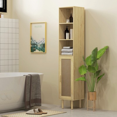 Tall Distressed Oak Cabinet with Adjustable Shelving and Rattan Doors