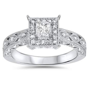 Pompeii3 1/2ct Princess Cut Vintage Halo Diamond Engagement Ring White Gold