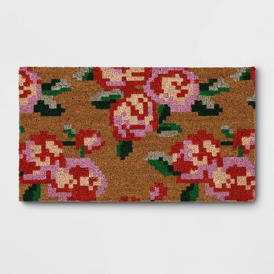 1'4"x2'4" Floral Coir Doormat Red/Pink - Room Essentials™
