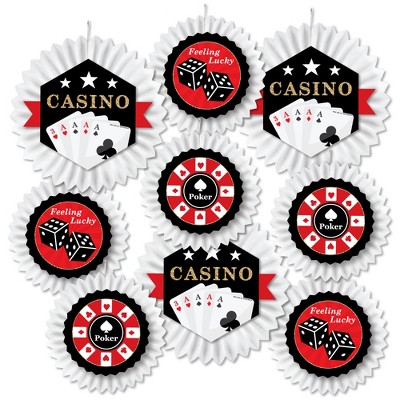 Big Dot of Happiness Las Vegas - Hanging Casino Party Tissue Decoration Kit - Paper Fans - Set of 9