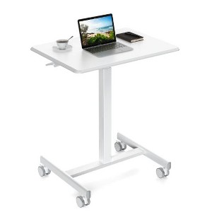 Okak 25.5IN Height-Adjustable Computer Desk with Wheels, Standing Desk with T-Shape Metal Base, Small Desk for Bedroom, Living Room - 1 of 4