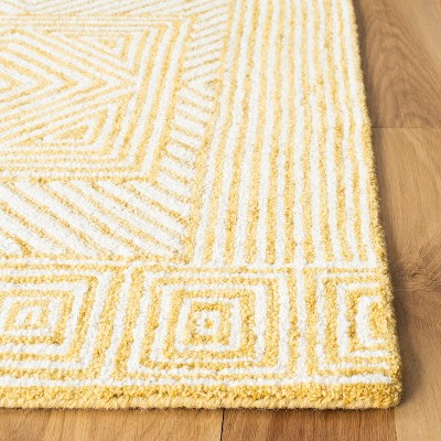 Ivory and Yellow Hand-Tufted Wool Geometric 4' x 6' Area Rug