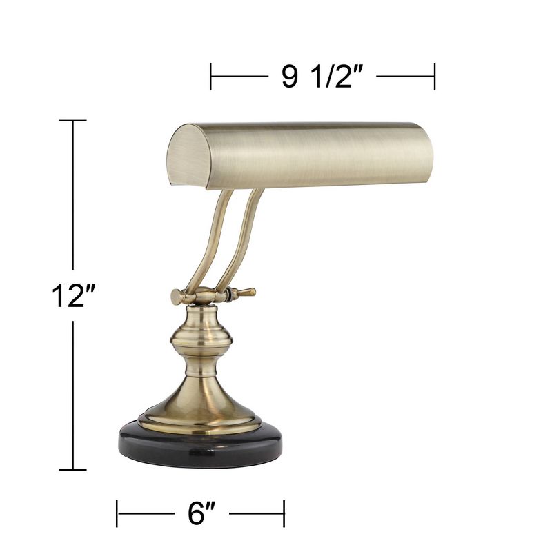 Regency Hill Traditional Piano Banker Desk Lamp Adjustable 12" High Black Marble Base Antique Brass Shade for Office Table, 4 of 10